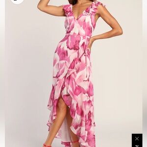 Floral ruffled tie wrap dress from LULUS